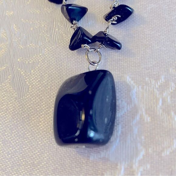 Onyx Necklace 2 Strand on Gold Tone Chain 18” Gorgeous - Picture 2 of 7